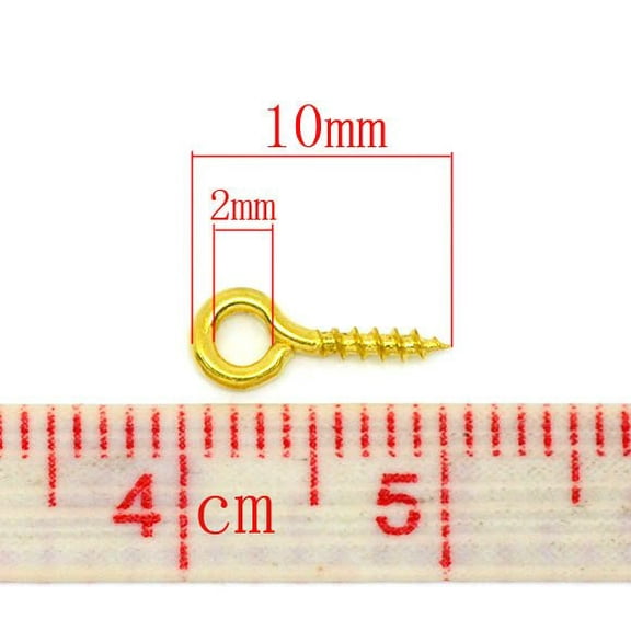 BA049 - 1000 pcs. Gold Plated Screw Eyes Bails Top Drilled - 10mm x 4mm