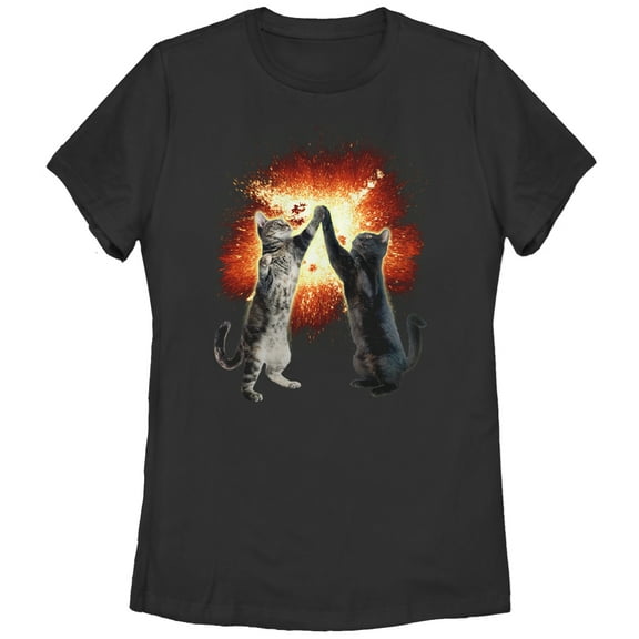 Women's Lost Gods Cat High Five Explosion  Graphic Tee Black X Large