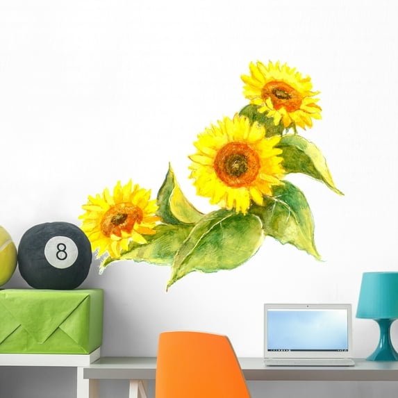 Sunflower Illustration Wall Decal by Wallmonkeys Peel and Stick Graphic (36 in W x 31 in H) WM219579