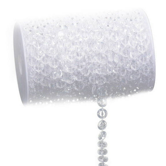 RUSR Crystal Acrylic Gems Bead Garland Strands, 33FT Hanging Clear Daimond Beads Chain Garlands for Chandelier Bead Lamp Chain, Christmas/Wedding Party Decoration