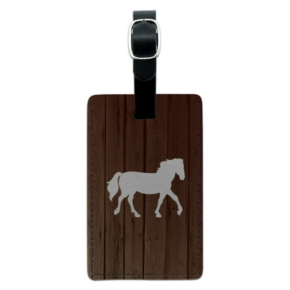Horse Silhouette Cowboy Western Rectangle Leather Luggage Card Suitcase Carry-On ID Tag