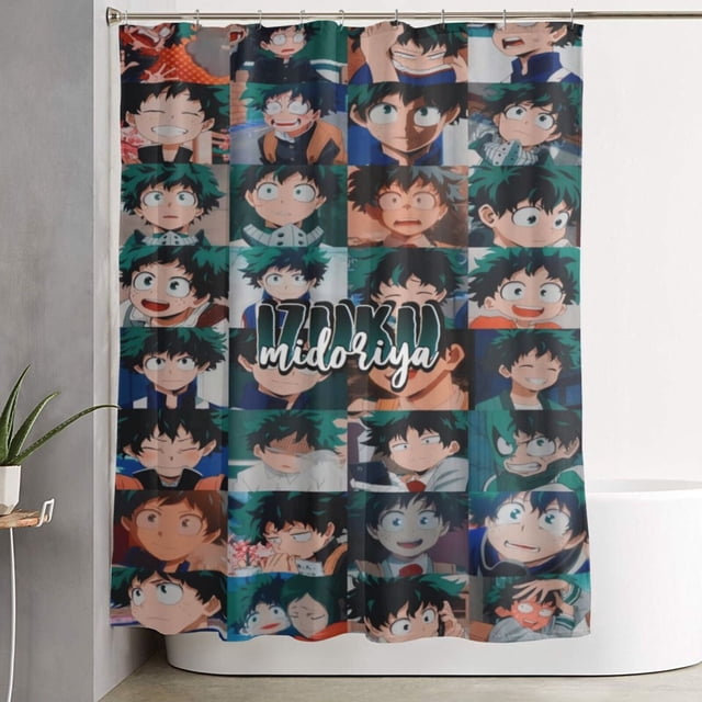 Cortina de ducha My Hero Academia con diseño de dibujos animados, con 12 ganchos, impermeable, lavable, de poliéster, para decoración del baño, 60 x 72 pulgadas, de hierro
