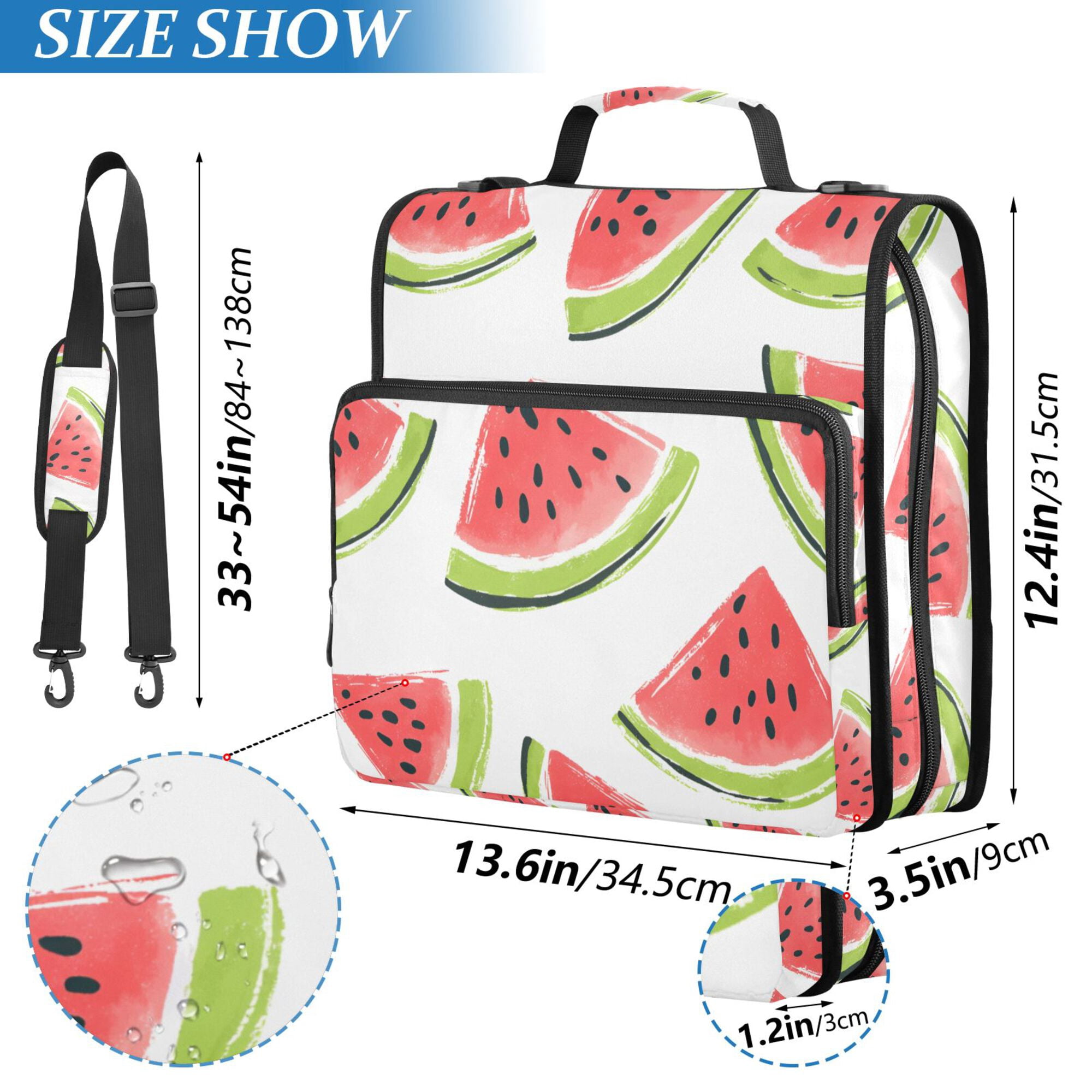 FORMRS Zipper Binder with Shoulder Strap 2-inch Ring 500 Sheet Capacity File Bag, Cartoon Watermelon
