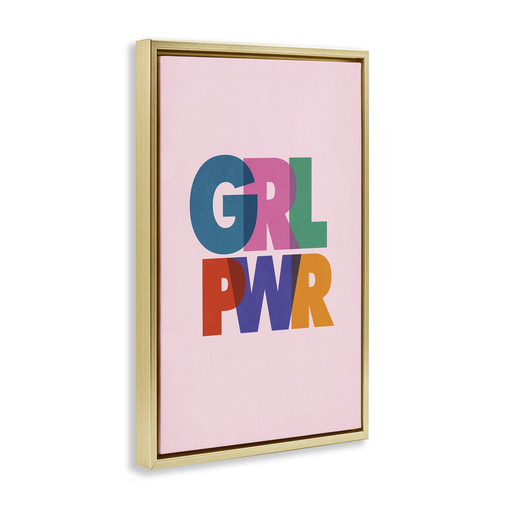 Stupell Industries Girl Power Pastel Text Text & Numbers Painting Gold Floater Framed Canvas Art Print Wall Art, 21 x 31