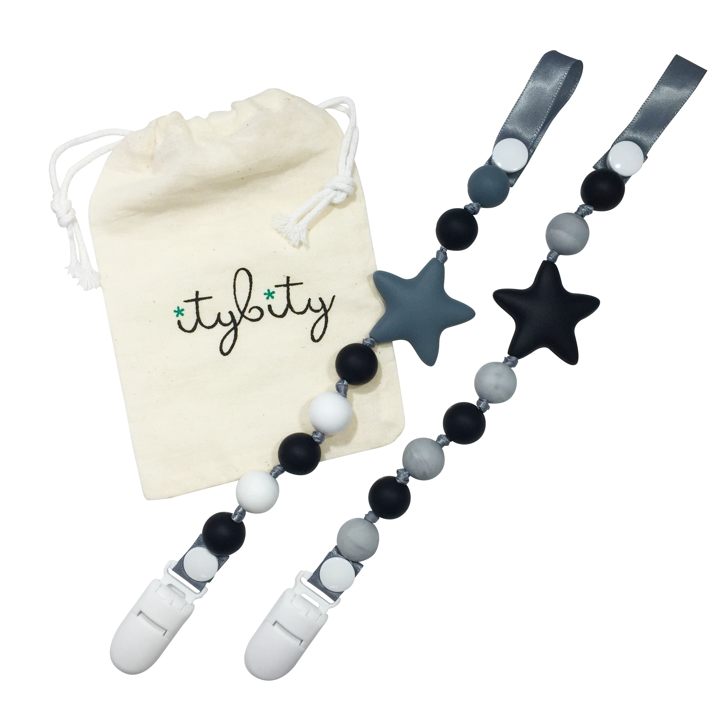 Itybity Pacifier Clip Boy and BPA Free Silicone Baby Teether, 2 Pack