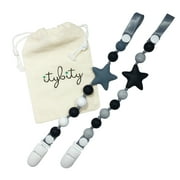 Itybity Pacifier Clip Boy and BPA Free Silicone Baby Teether, 2 Pack (Black/White/Gray marble)