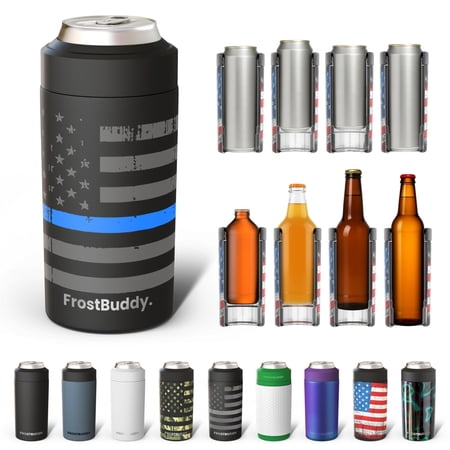 Frost Buddy Universal Can Cooler - Fits all - Stainless Steel Can Cooler for 12 oz & 16 oz Regular or Slim Cans & Bottles - Stainless Steel (Police)