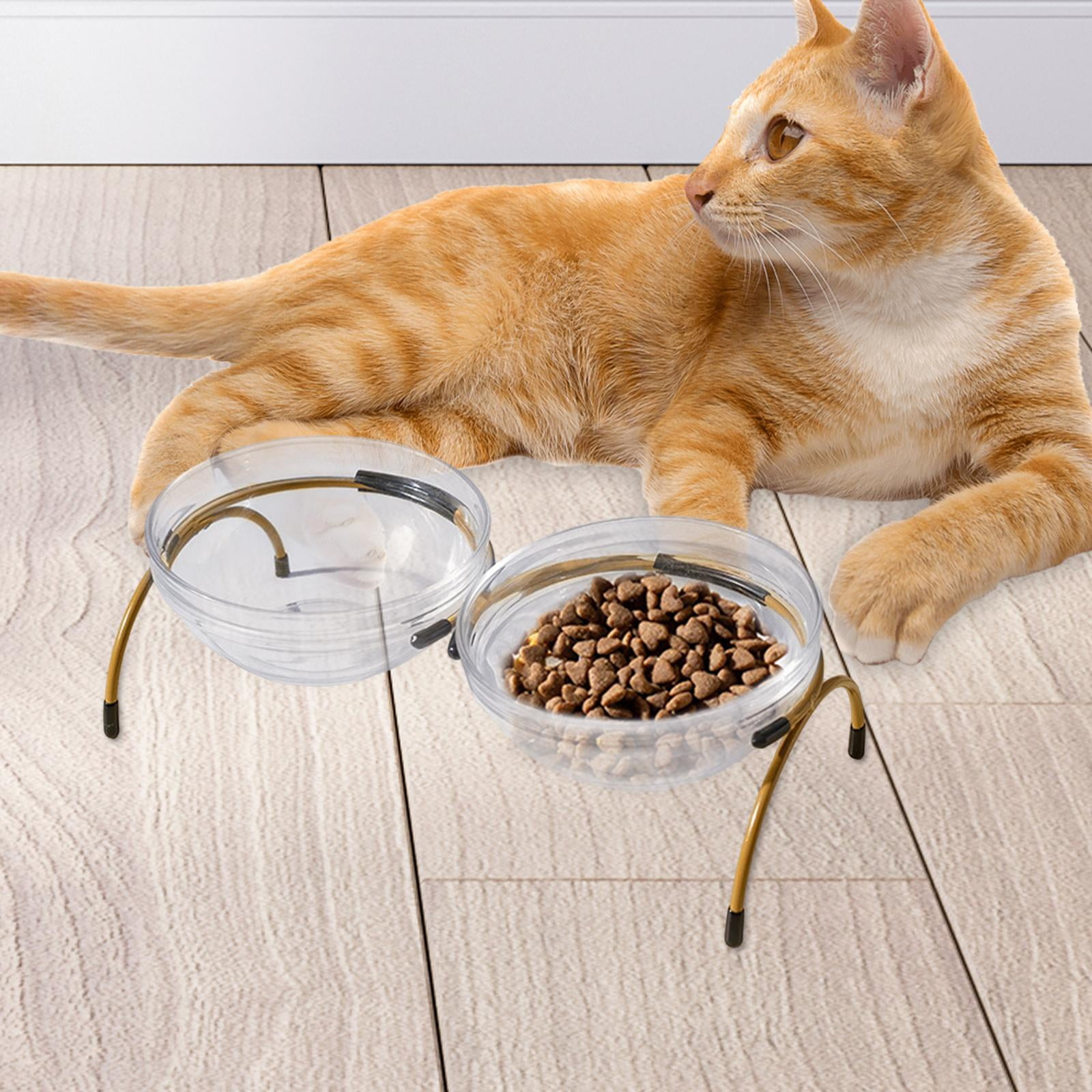 Portable Dog Elevated Bowls with Glass Bowls Raised Pet Bowls Feeding Container Water Food Dispenser for Small Medium Large Dogs Cats Kitten , Aureate