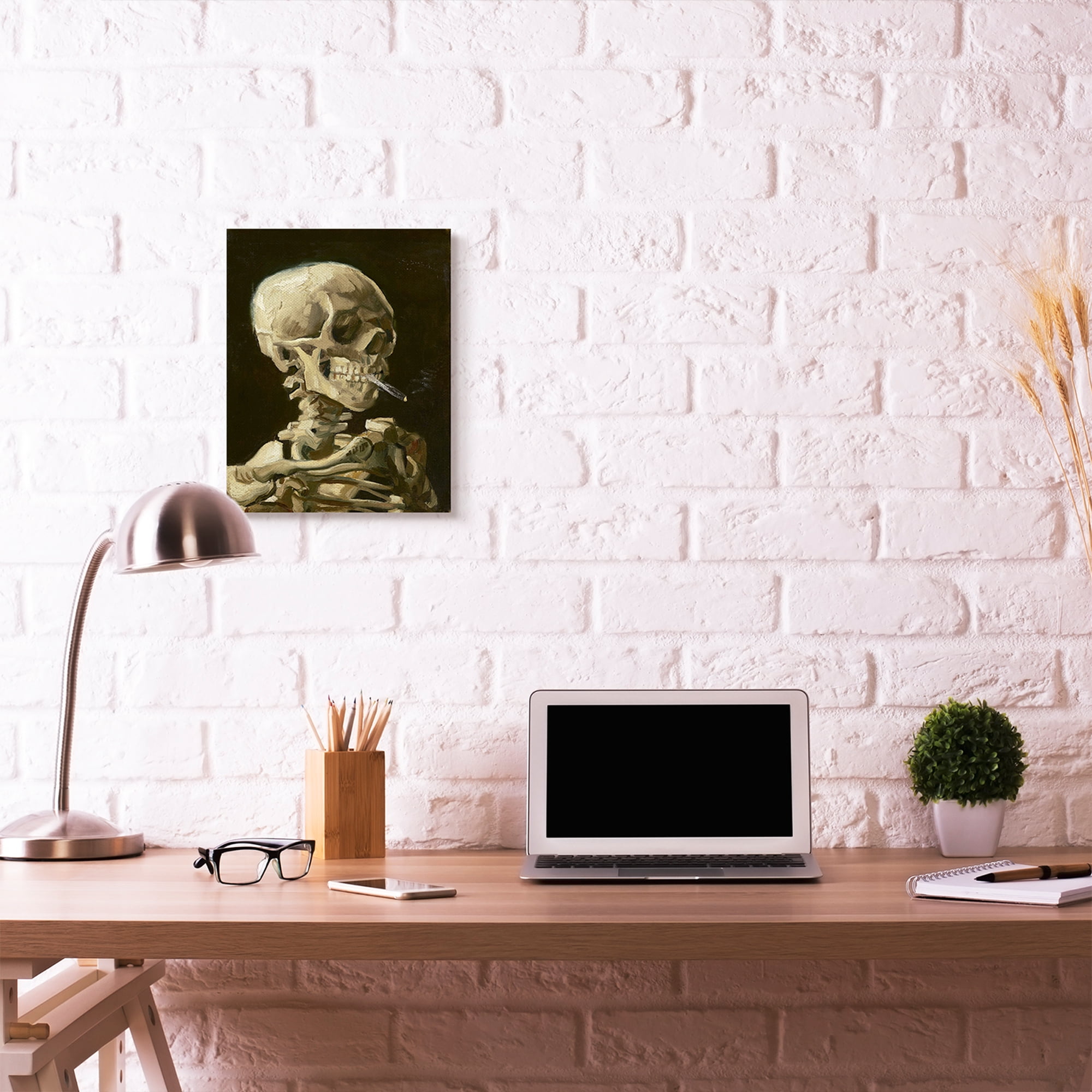 Stupell Home Décor Skeleton with a Smoke Tan Black Classical Painting Canvas Wall Art by Vincent Van Gogh