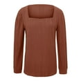 thumbnail image 4 of WREESH Women's Spring Casual Knit Sweater Solid Color Puff Long Sleeve Shirts Square Neck Elegant Tunic Tops Coffee, 4 of 6
