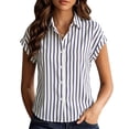 thumbnail image 2 of Ayolanni Button Down Summer Shirts for Women Dressy Striped V-Neck Short Sleeve Blouse Fitted Office Cap Workout Shirts 2026 Summer Tops Blue S, 2 of 6