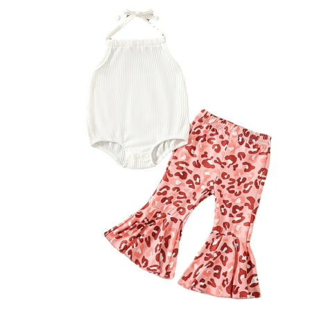 

ZIZOCWA Little Girls Short Sleeve Crop Top Short Set Kids Toddler Baby Girls Spring Summer Floral Cotton Ribbed Sleeveless Vest Bell Bottom Outfits Clothes Baby Band Outfits Teen Girl Sweatpants Set