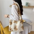 thumbnail image 4 of Langgg Women’s Shoulder Bag Bear Pattern Embroidery Lamb Cashmere School Bag Multifunctional Practical Large Capacity Shopping Cag, 4 of 5
