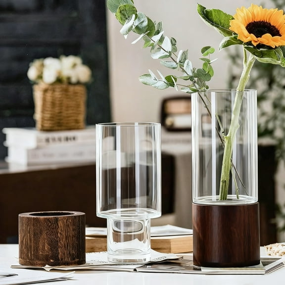 Large 8-Inch Clear Glass Vase for Fresh Flowers - Modern Minimalist Wide Mouth Centerpiece for Home Decor, Dining Table, Living Room, Office Desk (Transparent)