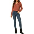 thumbnail image 2 of MODA NOVA Juniors Notched Lapel Long Sleeves Asymmetric Zip Moto Denim Jacket, 2 of 6