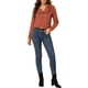 thumbnail image 2 of Chaqueta de mezclilla moto de mujer Allegra K con solapa muesca, mangas largas y cierre asimétrico en rojo ladrillo, 2 of 7