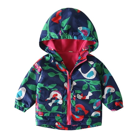 

BIZIZA Toddler Jacket for Baby Pockets Print Coat Hooded Long Sleeve Zip Up 1-6Y Chlid Tops Navy 120