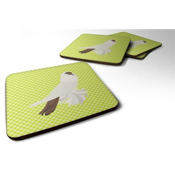 German Helmet Pigeon Green Foam Coaster, Set of 4