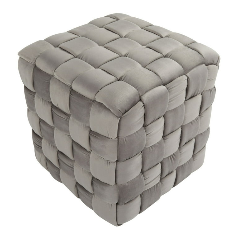 16 Cube Ottoman Velvet Upholstery Short Chair with Foam Padding Braid Designed Multi purpose Ottoman for Living Room Bedroom End of Bed