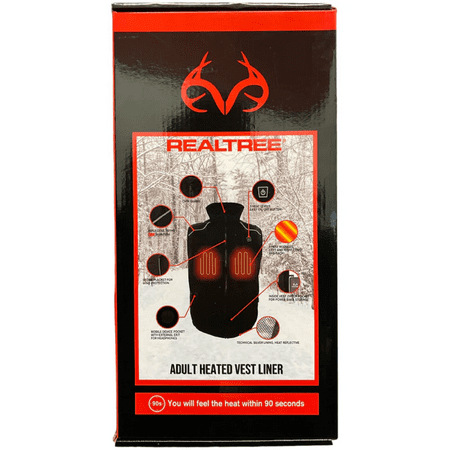 realtree adult heated vest liner with rechargeable power bank, black, men m, women l