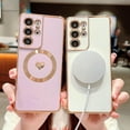 thumbnail image 3 of Magnetic Phone Case for Samsung Galaxy S21 Ultra [ Compatible with MagSafe ] Cute Heart Case for Women Luxury Plating Camera Lens Cover Protect Soft Bumper for S21 Ultra 6.8" (White), 3 of 11