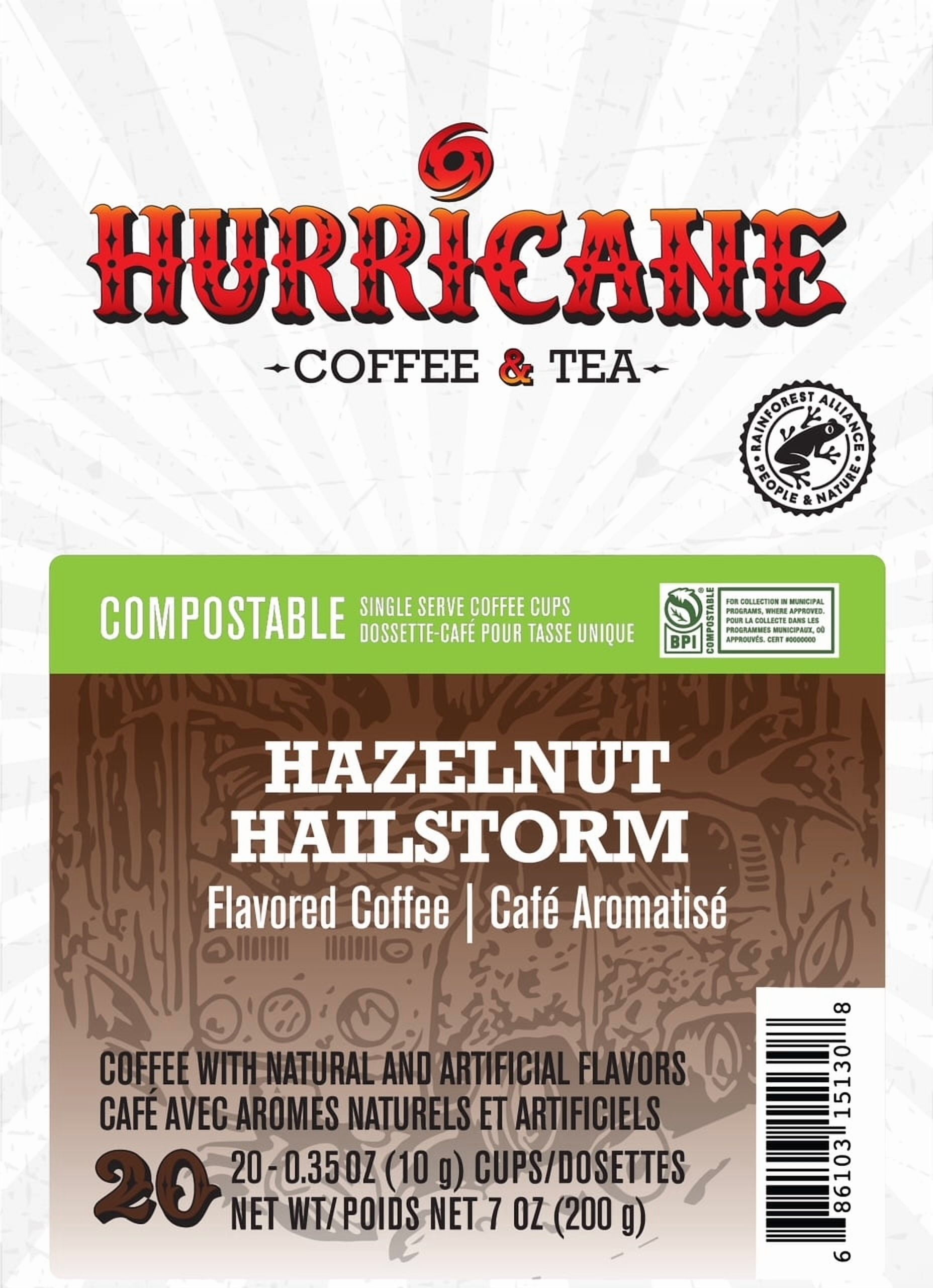 Hurricane Coffee Hazelnut Hailstorm Flavored Coffee, Compostable Single Cup Coffee Pods Compatible with Keurig K-Cup Brewers, 20 Count