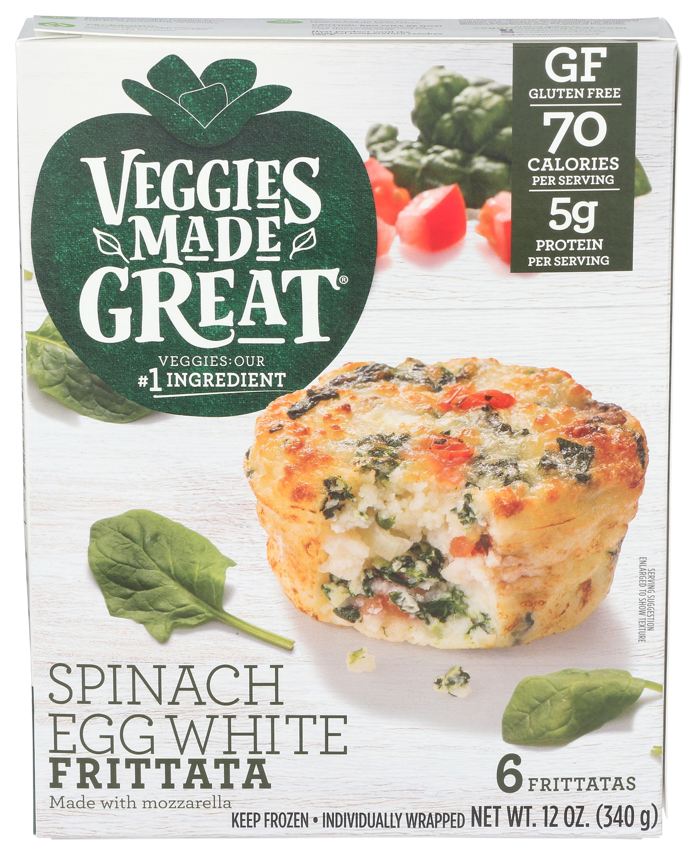 Veggies Made Great Spinach Egg White Frittata, 12oz, 6ct Box (Frozen)