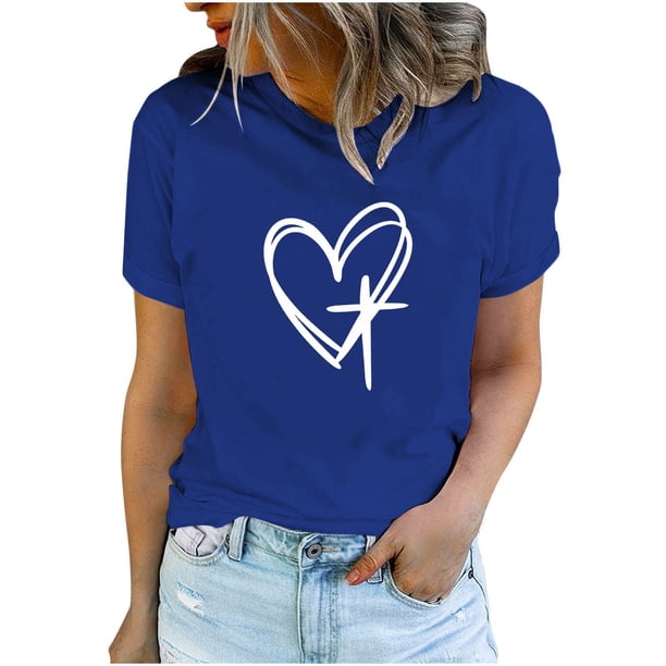 Camisetas de Manga Corta para las Mujeres Casual Día de Pascua Impresión Cuello de Tripulación Suelta Camiseta, Poliéster Spandex