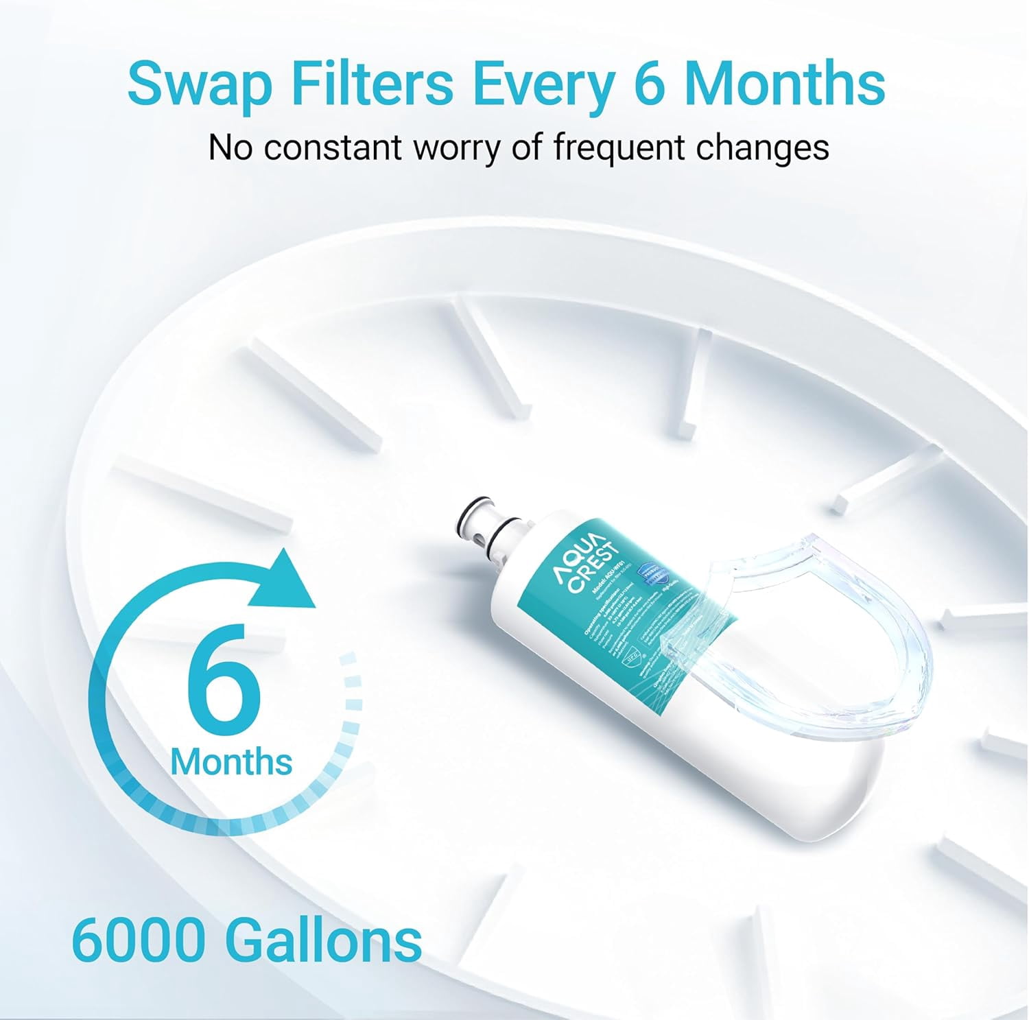 AQUA CREST 3US-AF01 Under Sink Water Filter, Replacement for Standard 3US-AF01, 3US-AS01, Aqua-Pure AP Easy C-CS-FF, WHCF-SRC, WHCF-SUFC, WHCF-SUF Water Filter, NSF/ANSI 42 Certified (Pack of 6)