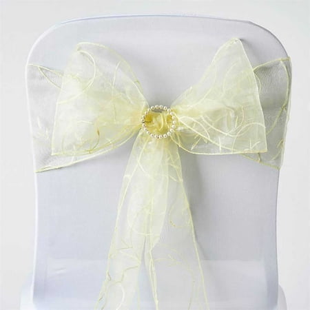 

BalsaCircle 5 Yellow Fancy Embroidered Sheer Organza Chair Sashes Bows Ties