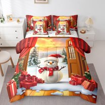 jejeloiu Marry Xmas Bedding Comforter Set 7-Piece,Red Christmas Gifts King Bedding Sets,Cartoon Snowfalke Bed Sheets For Boys Girls,Lightweight Bedroom Decoration Reversible