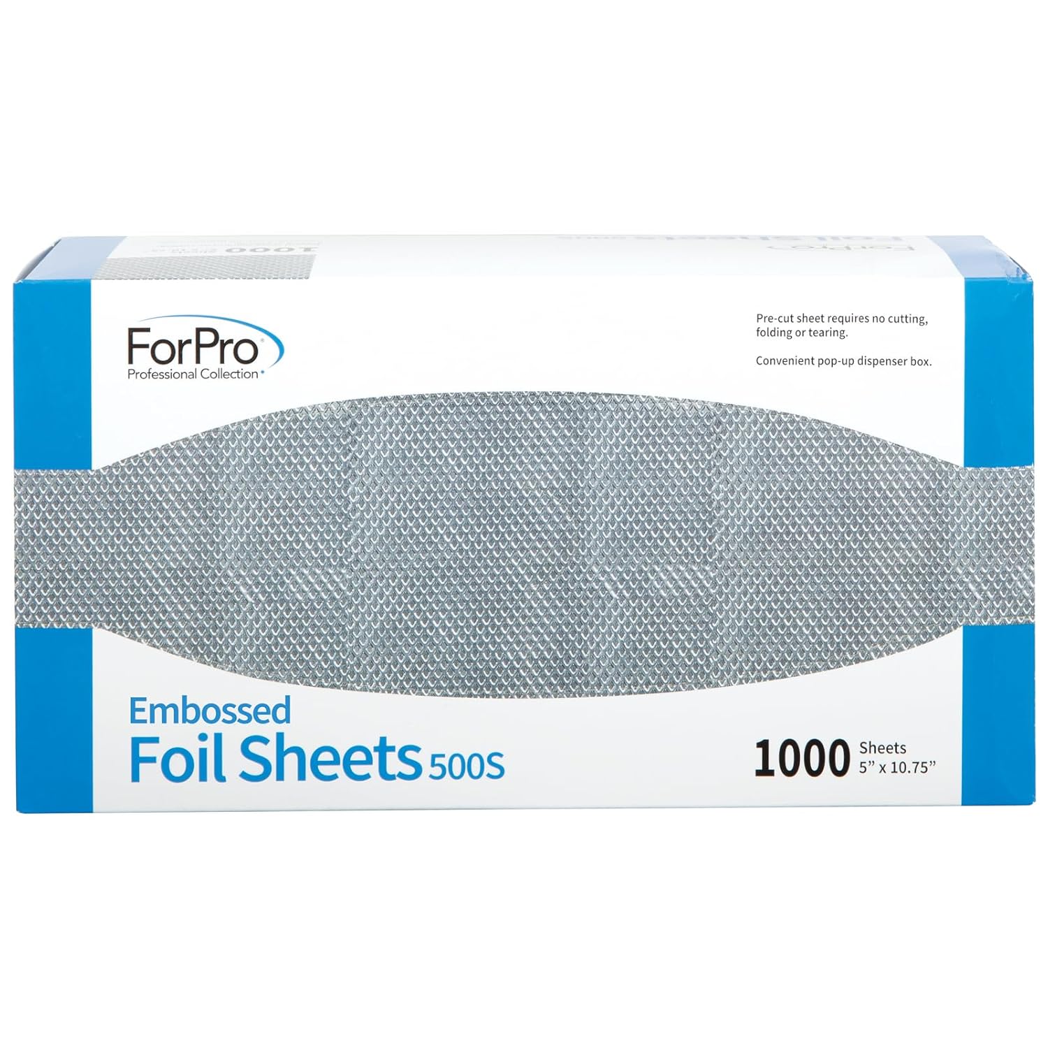 Embossed Foil Sheets 500S, Aluminum Foil, Pop-Up Foil Dispenser, Hair Foils for Color Application and Highlighting Services, Food Safe, 5" W x 10.75" L, 1000-Count