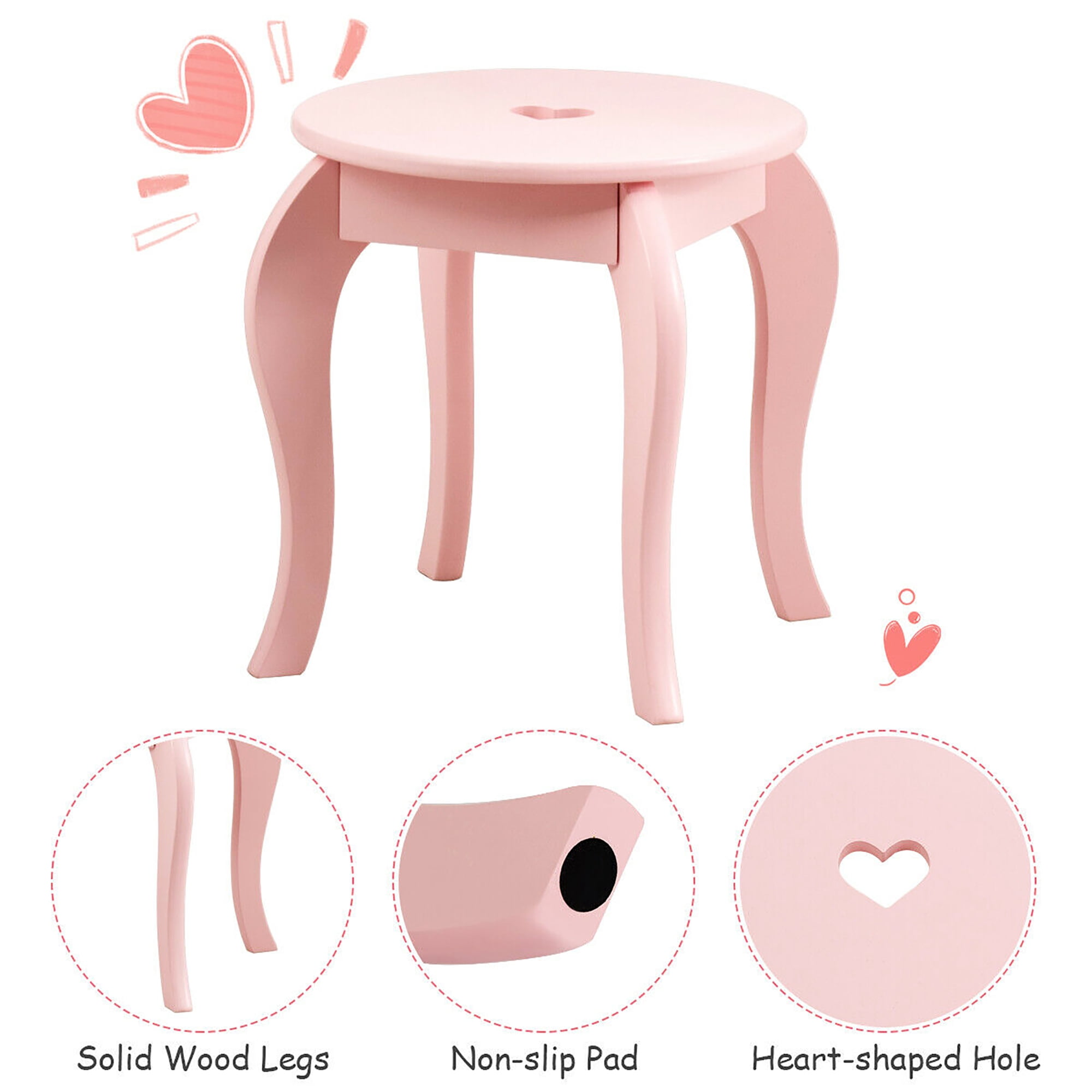 Costway Kids Vanity Set Princess Makeup Dressing Play Table Set W/Mirror  Pink