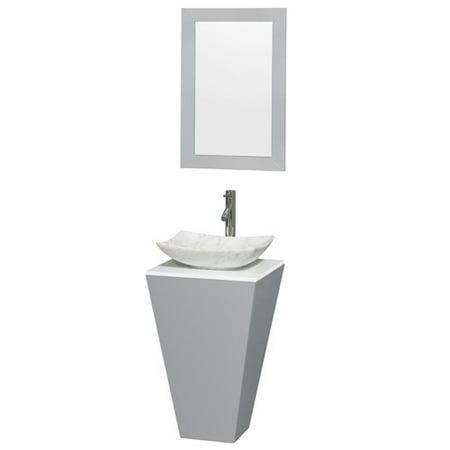 Adjustable Pedestal Vanity - Wyndham Collection Esprit 20 inch Pedestal Bathroom Vanity in Gray, White Man-Made Stone Countertop, Arista White Carrera Marble Sink, and 20 inch Mirror