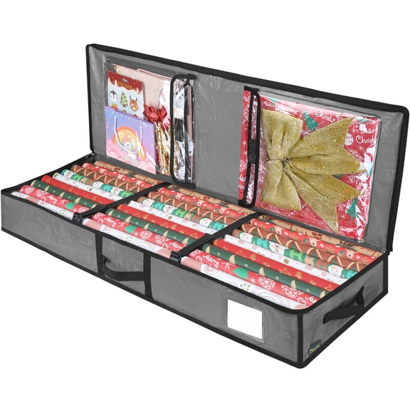 BALEINE 40" Christmas Wrapping Paper Storage Bag with Pockets and Flexible Dividers, Gray