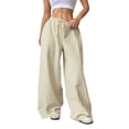 thumbnail image 2 of Women Drawstring Striped Pants Loose Wide Leg Trousers Casual Low Waist Pants Comfy Lounge Pants with Pockets Yellow L, 2 of 9