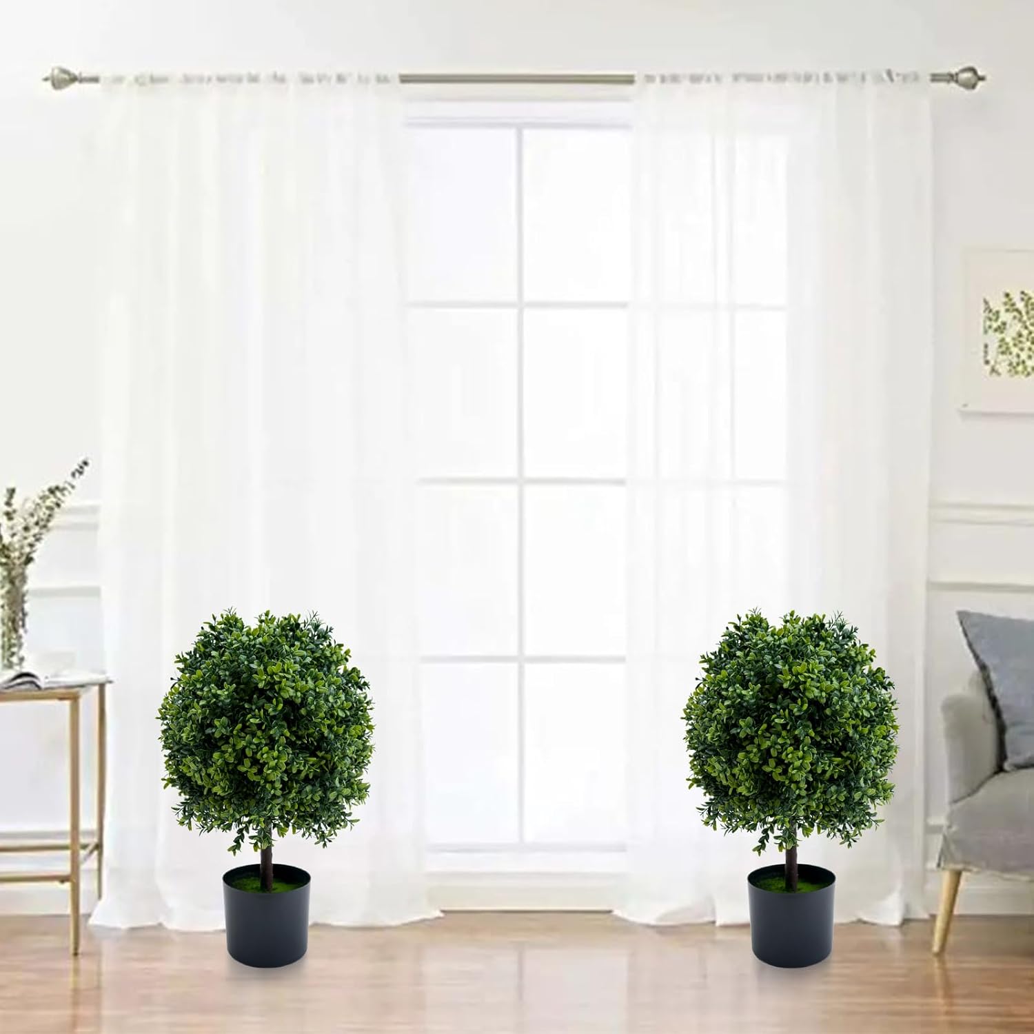 Garvee Artificial Topiary Trees Set of 2 Fake Topiary Boxwood Ball Tree without Fruit Faux Shrubs Plants Green Decor Indoor Porch Garden Dark Green 20inch