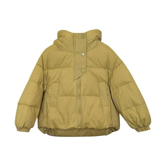 Efsteb Jackets for Girls Girls Winter Coat Solid Color Hooded Warm Jacket Long Sleeve Zipper Thick Coat (Yellow,1 Years)