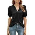 thumbnail image 2 of Tittly Womens Shirts Short Sleeve Shirts Women Casual V Neck T Shirts Loose Puff Short Sleeve Tops Tunic Blouses Tshirts Shirts Spring Tops for Women Black M, 2 of 5