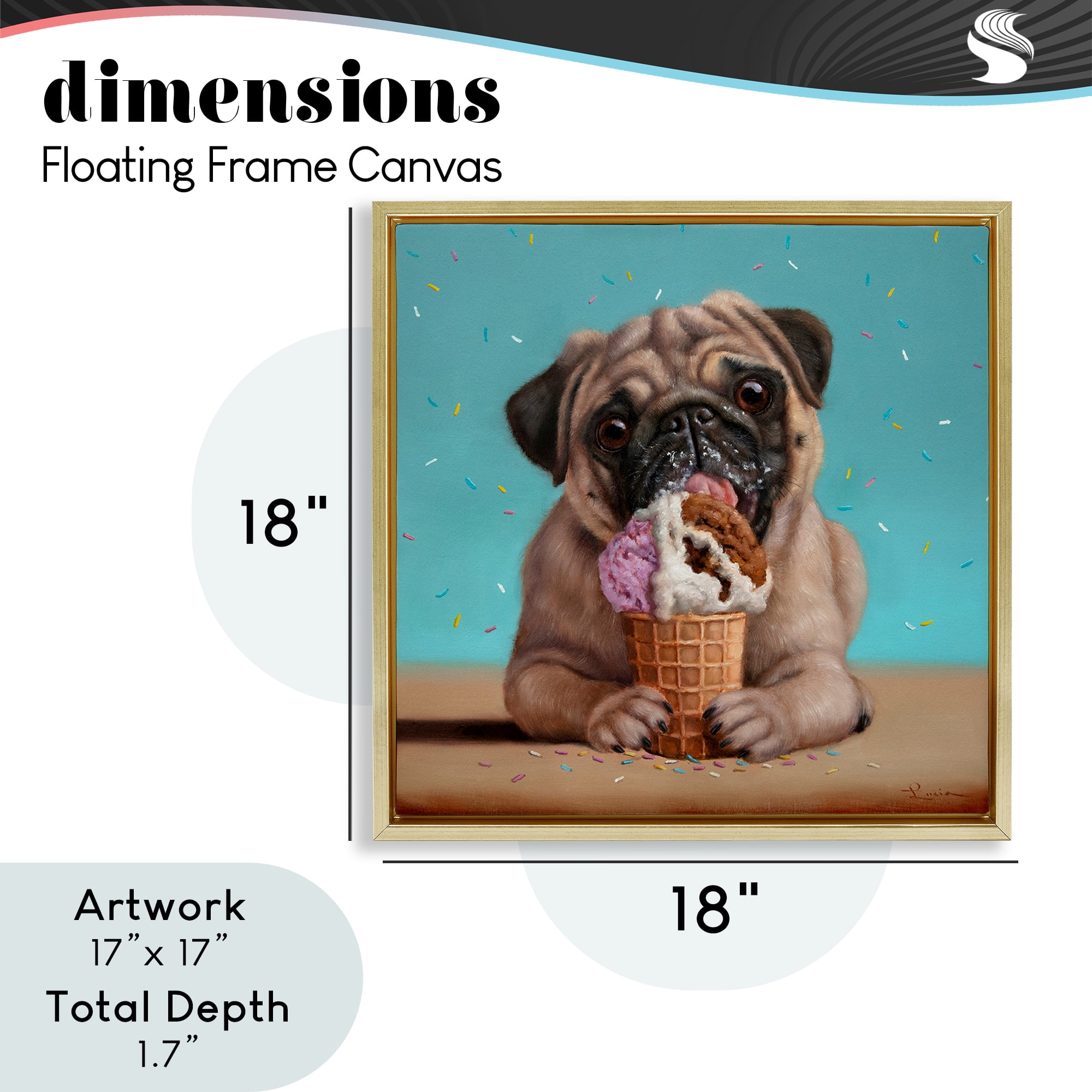 Neapawlitan Ice Cream & Dog Gold Framed Floater Canvas Wall Art, design by Lucia Heffernan