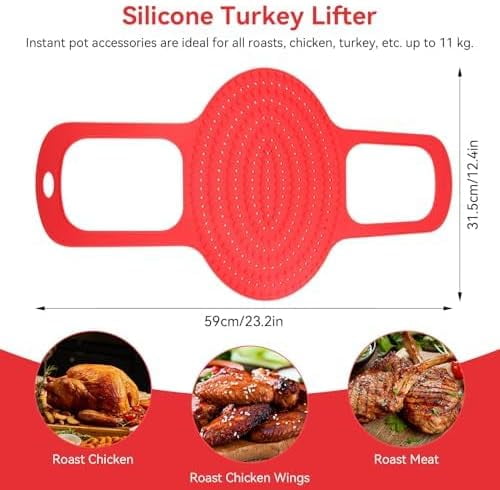 a Silicone Turkey Lifter, Non Stick Turkey Lifter, Turkey Roasting Sling Oven Baking Mat for Home Cooking (Red)