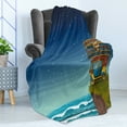 thumbnail image 4 of Ocean Soft Flannel Fleece Blanket, Cartoon Car with Surfboards Blue Night Ocean Waves Travel Summer Island Illustration, Cozy Plush for Indoor and Outdoor Use, 60" x 80", Multicolor, by Ambesonne, 4 of 5