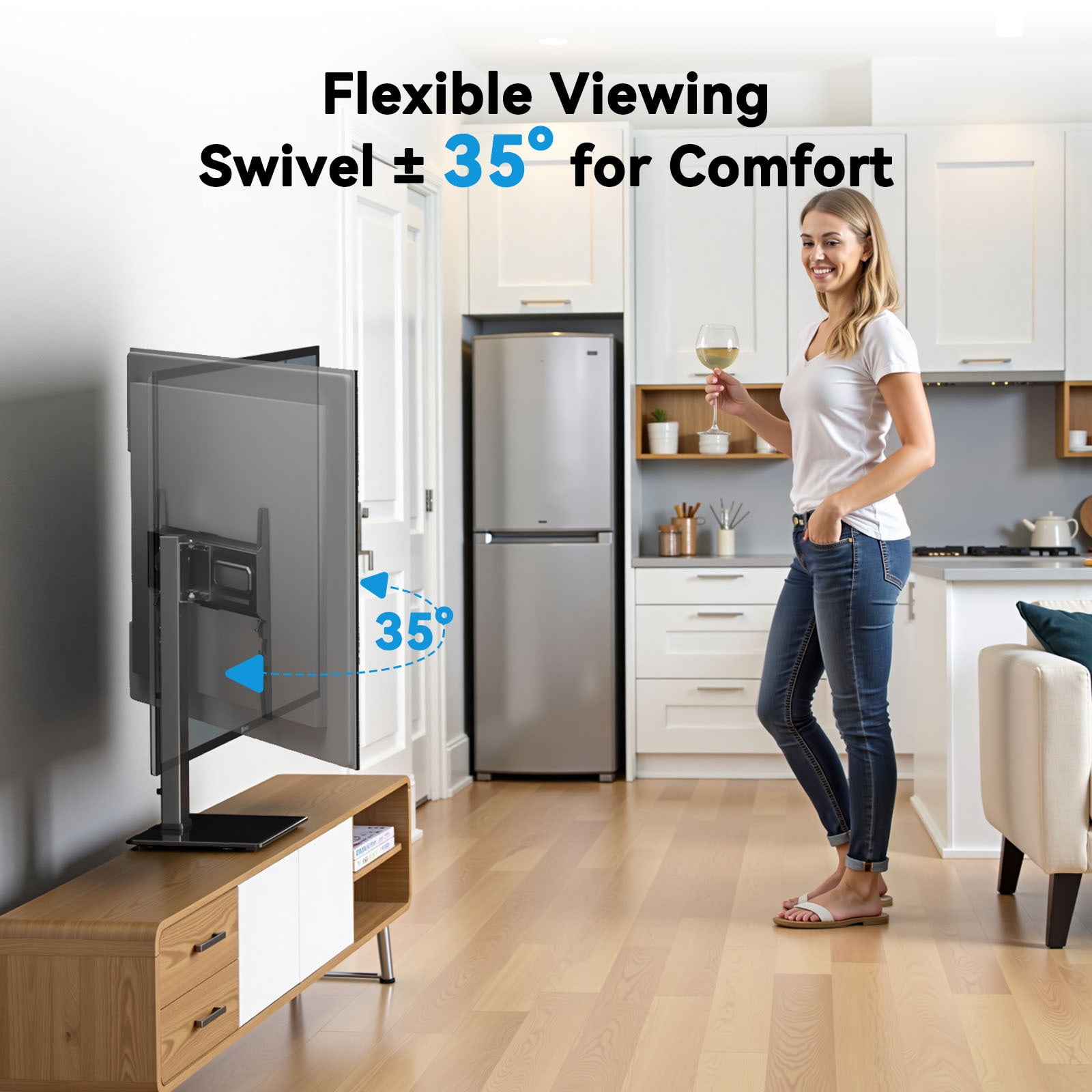 MountFTV Universal Swivel Table Top TV Stand for 32-75 inch TVs, Hold up to 99LBS, Max 600x400mm, Tabletop Desktop TV Stand Base with 35° Swivel, 6 Height Adjustable