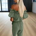 thumbnail image 3 of MORTTIC Women’s Elegant Off-Shoulder Ruffle Sleeve Jumpsuit Summer Solid Color Wide-Leg Romper with Tie Waist | Casual & Chic One-Piece Outfit, 3 of 5