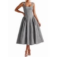 thumbnail image 3 of Women'S Summer Gingham Long Dress Corset Square Neck Lace Up Backless Casual Sundress, 3 of 9