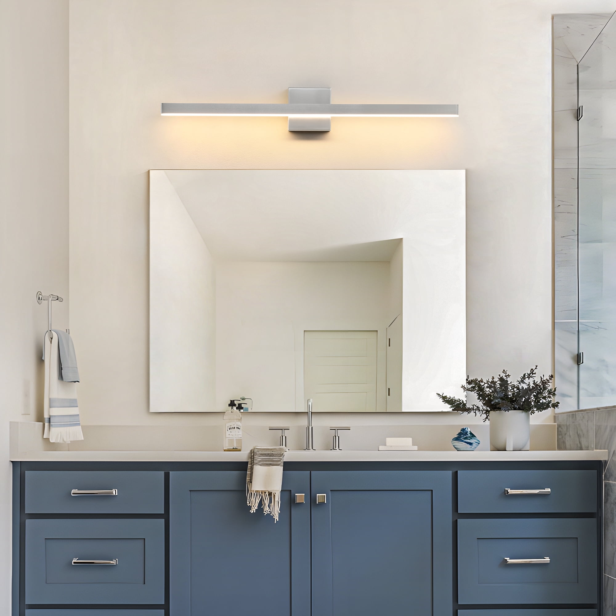 Minimalist Linear LED Modern Lighting Fixtures 32'' Bathroom Brushed Nickel Vanity Light Dimmable Over Mirror Wall Sconce for Bathroom