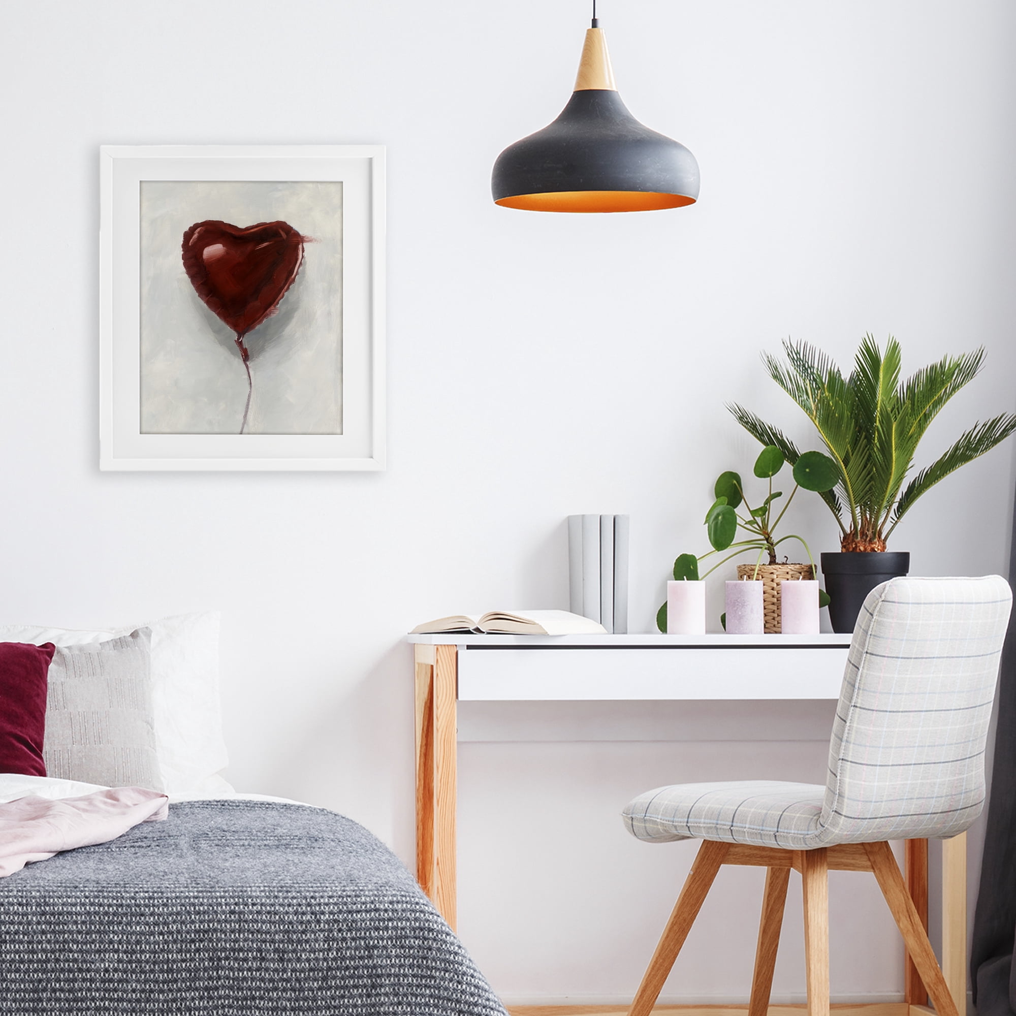 Stupell Industries Heart Shaped Balloon White Framed Print Under Glass, design by Ethan Harper