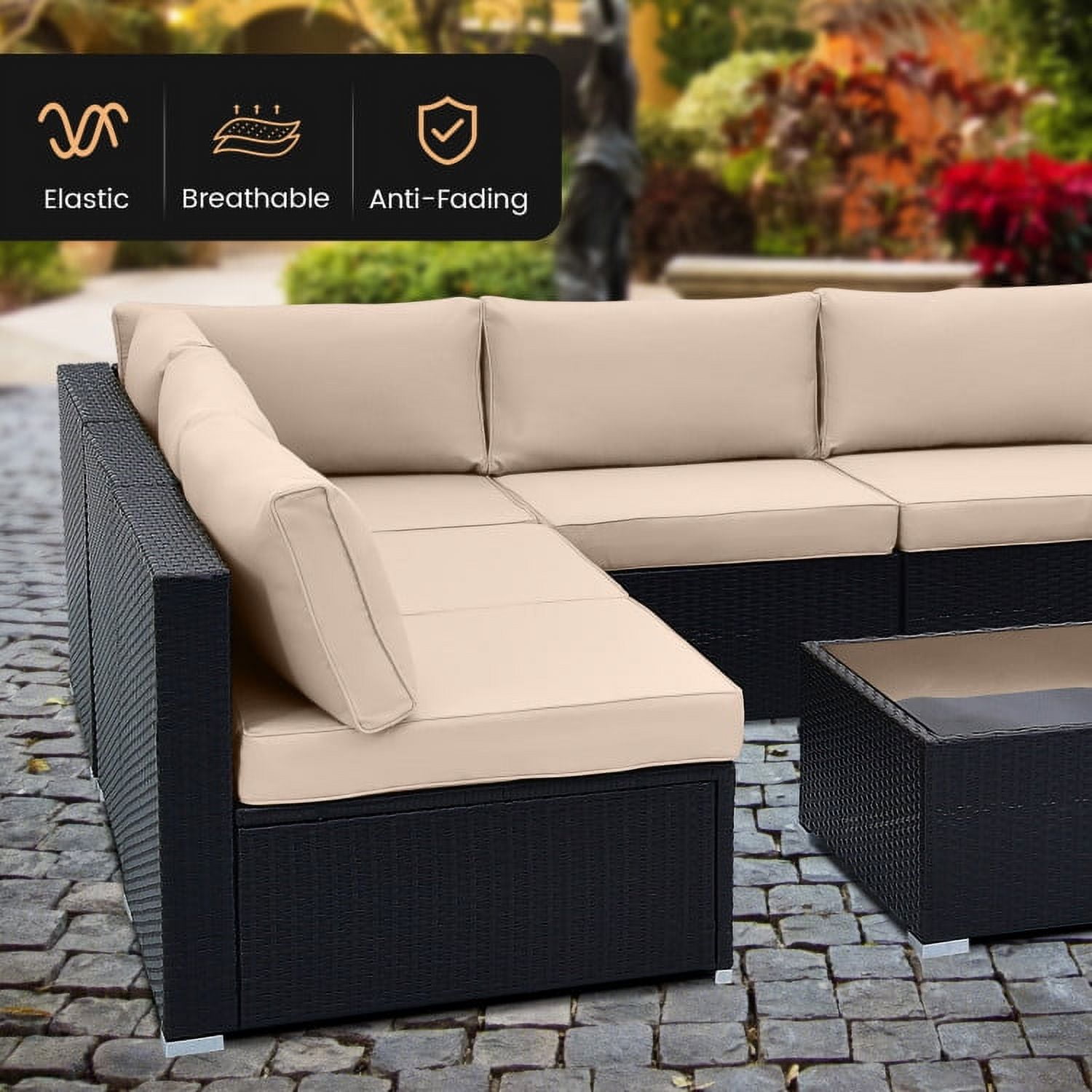 Aimee Lii 10 Piece Outdoor Wicker Conversation Set with Seat and Back Cushions, Outdoor Patio Furniture, Beige Aimee Lii 10 Piece Outdoor Wicker Conversation Set with Seat and Back Cushions, Outdoor Patio Furniture, Beige