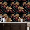 thumbnail image 2 of Vintage Peel and Stick Wallpaper Mystical Irises Burgundy Petals Golden Veins Cosmic Space Wall Mural 17.7in x 9.8ft Self Adhesive Removable Wall Paper for Nursery Bedroom Cabinets Renter Apartment, 2 of 8