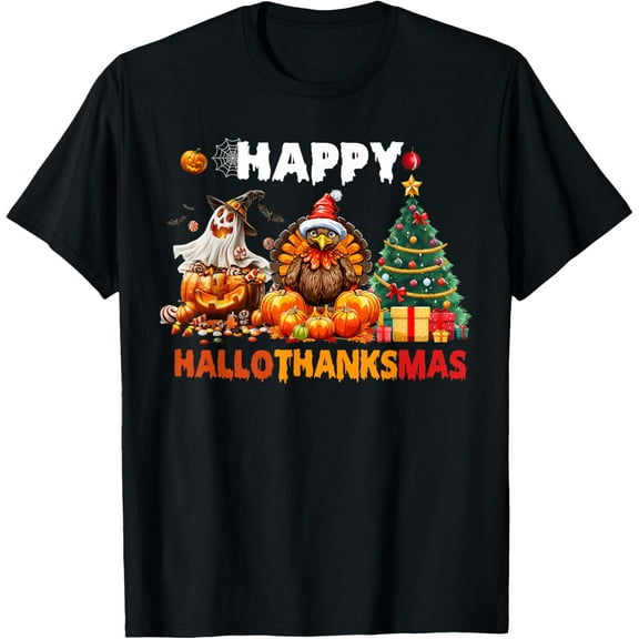 Retro Halloween Thanksgiving Christmas Happy HalloThanksMas Vintage Gifts Holiday T-shirt